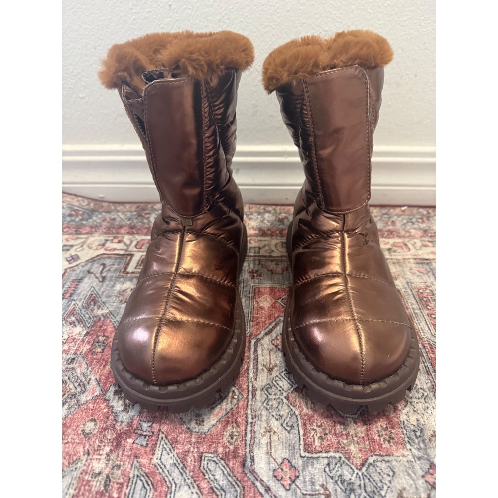 Jambu Icicle Metallic Bronze Puffer Boots Faux Fur Lined Winter Warm Size 6M NEW